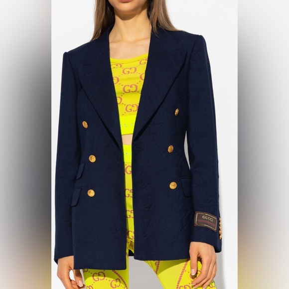 Gucci women double-breasted navy blue blazer jacket 2023 collection NWT - Picture 1 of 5